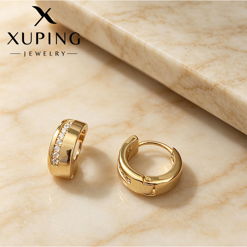 Xuping simple círculo geométrico brillante aretes de cobre ruso chapado 18k color retro pendientes de orejas para mujeres