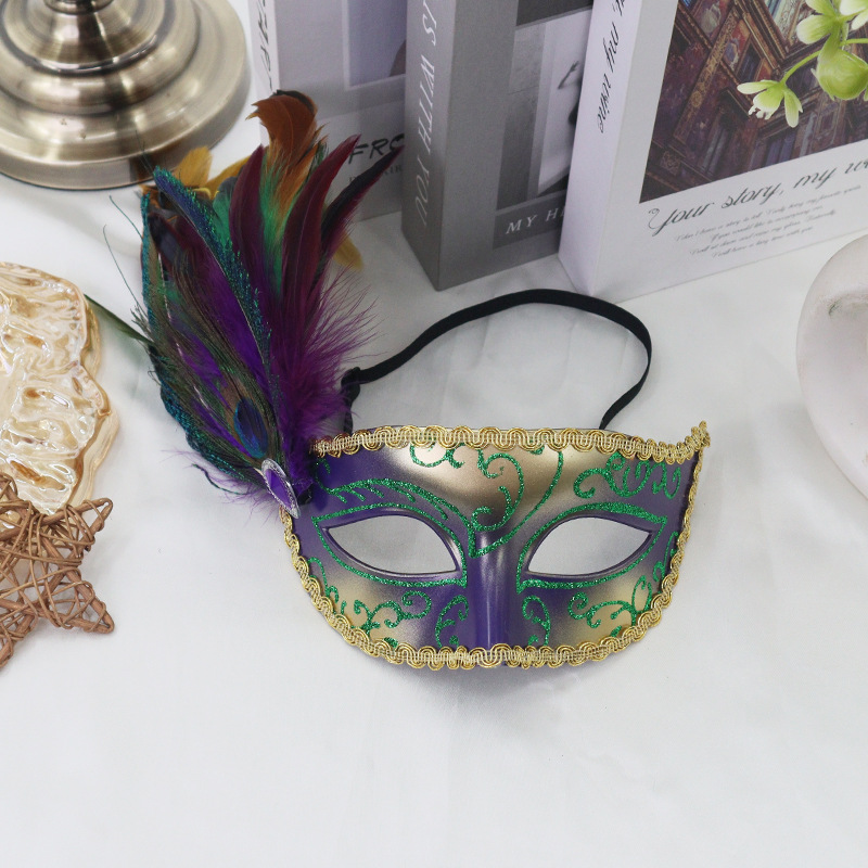 Amazon venta caliente mitad cara avestruz plumado extraíble máscara de maquillaje lateral de fiesta de carnaval accesorios de vestir