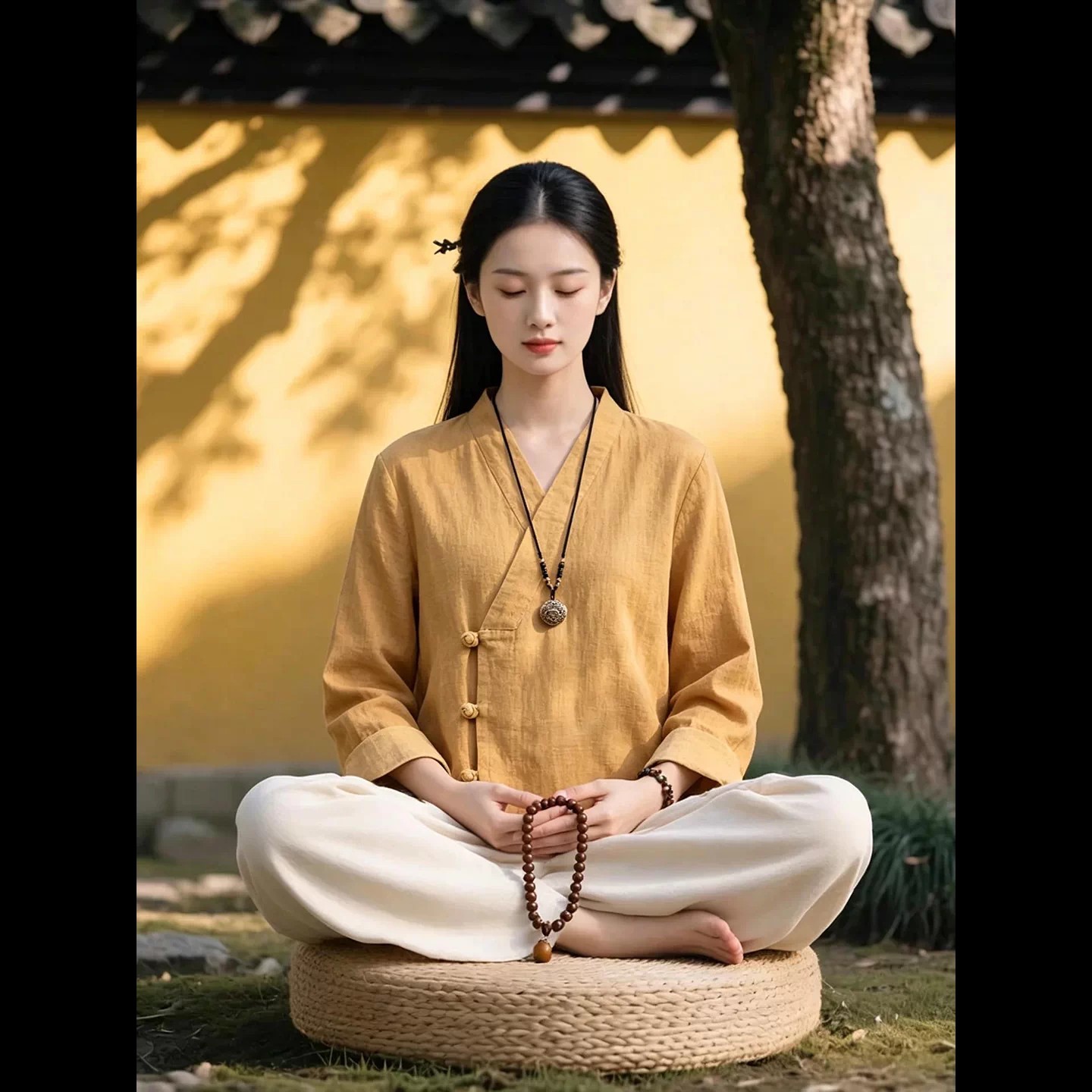 禅意佛系女装禅修服秋季新中式斜襟盘扣棉麻上衣居士服修行禅服女