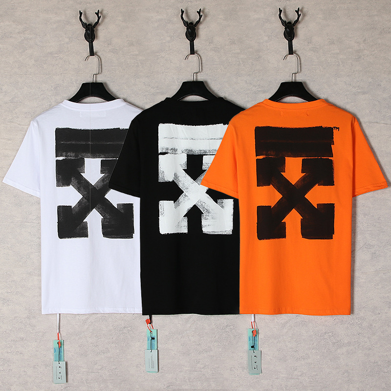 Cross-Border Spot Off White Ow Summer Character Print Series Oversized Short-Sleeved T-Shirts for Men and Women