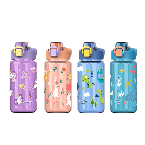EcoCool Trendy Cartoon Water Bottle, Portable Outdoor Design, Large Capacity — Perfect for Students and Kids, Includes a 600mL Straw-Enabled Plastic Flask