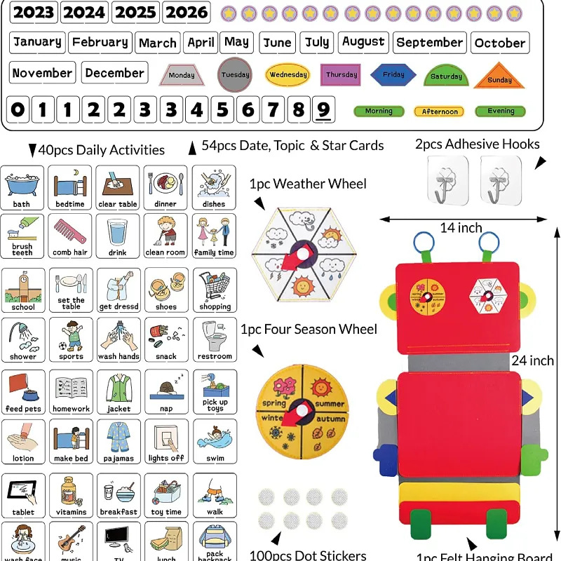Accesorios de educación temprana Montessori no tejido hecho a mano bricolaje clima creativo fieltro horario colgante robot