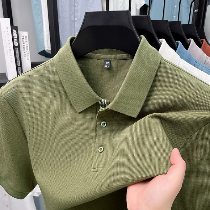 Mercerized Long-Staple Cotton Polo Shirt Men's Half-Sleeved 2025 Summer New Trendyy Slim Lapel Short-Sleeved T-Shirt Summer