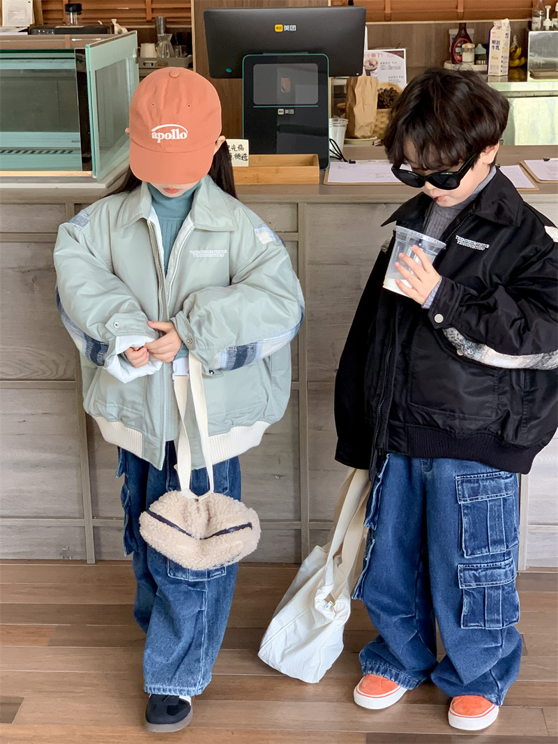 韩版男童外套2023冬季新款儿童两面穿夹棉外套宝宝洋气保暖棉服潮