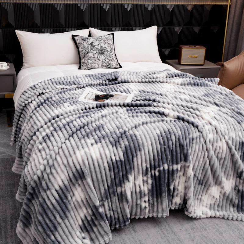 Nueva imitación de pelo de conejo, gran tira de dibujo, arte teñido anudado, manta casual, manta de lana de leche, manta, exportación transfronteriza, comercio exterior