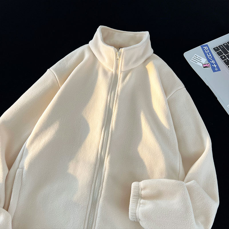 Skiing warm inner cardigan outdoor cardigan autumn and winter fleece-lined solid color coat can be worn alone or as an inner layer with thickening.