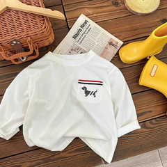 Pure cotton men and women children's T-shirts long-sleeved 2025 fashion trendy brand casual versatile children's clothing base top spring and autumn