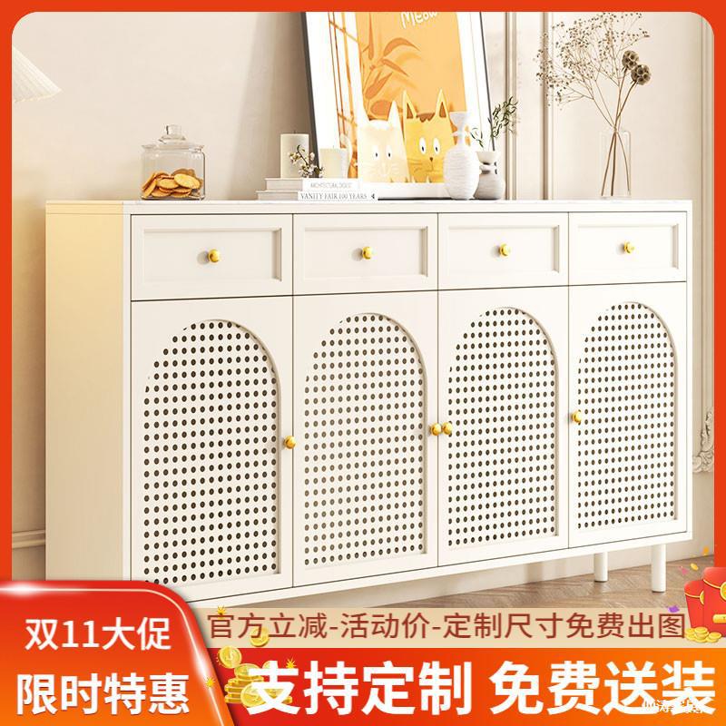 Rattan Ultra-Thin Sideboard French Wall Storage Cabinet Cream White Tea Cabinet Artificial Board Storage Cabinet Can Be Used in the Kitchen
