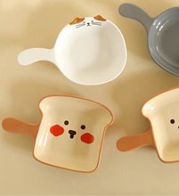 韩国猫咪吐司陶瓷带把手柄盘子家用餐盘碗焗饭烤盘包邮