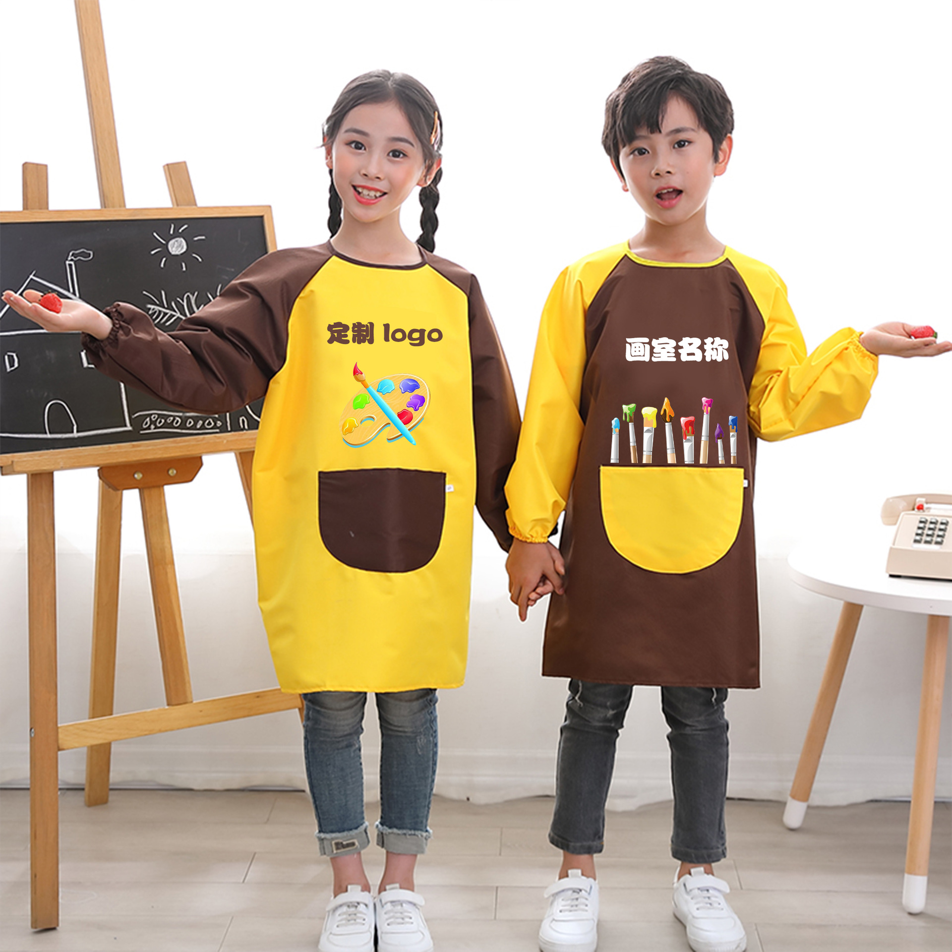 罩衣儿童防水防脏宝宝吃饭围兜幼儿园加长绘画美术护衣围裙反穿衣