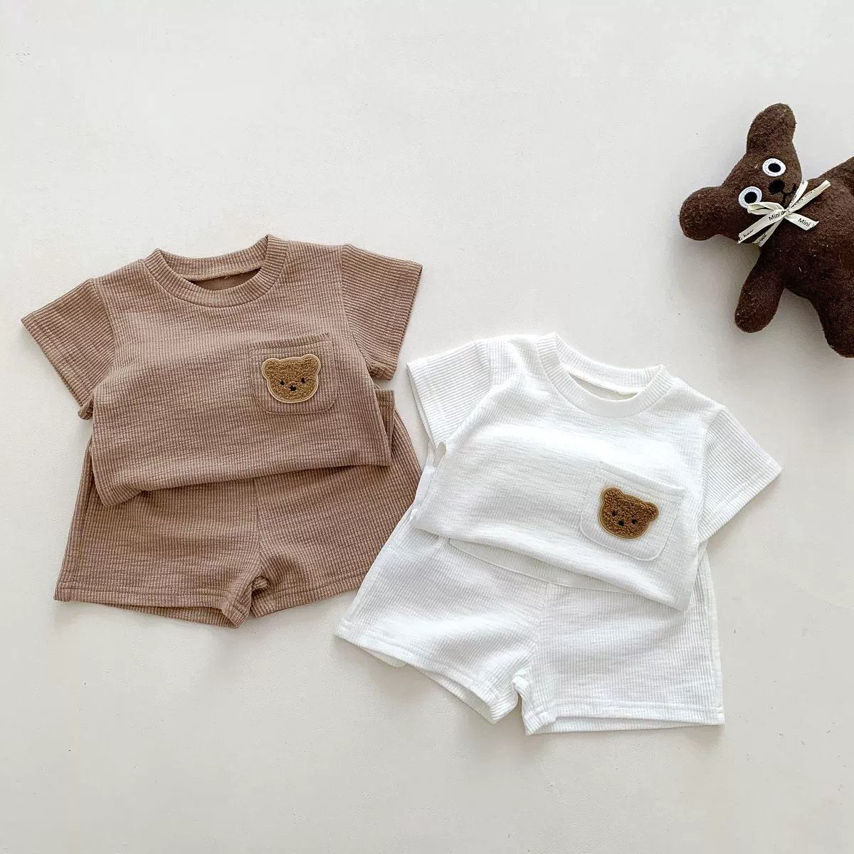 Детский летний комплект шортов: Bear Pocket Tee & Shorts, размеры 80–130 см