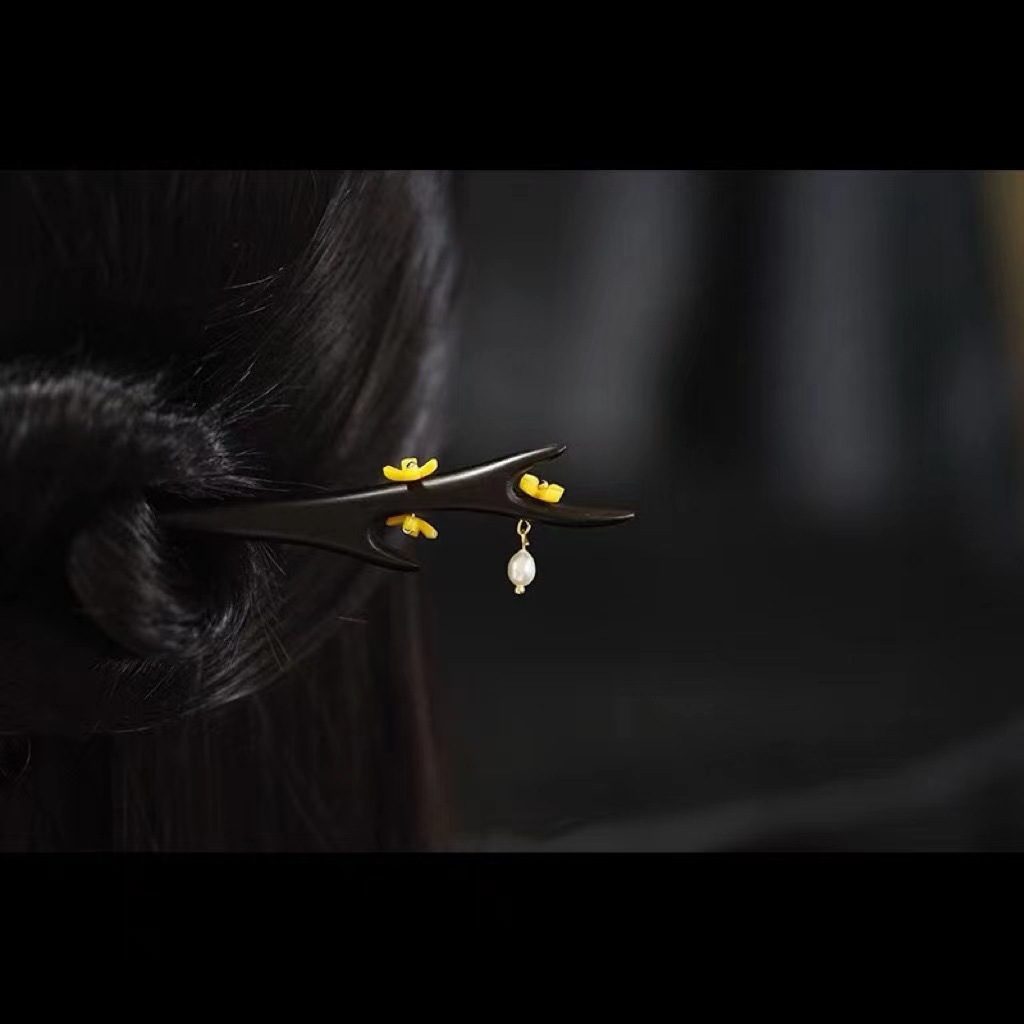 B78 Osmanthus 뿔 머리핀 [천연 흑단]