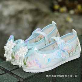 老北京汉服鞋子女童中国风春季女宝宝儿童布鞋古风古装手工绣花鞋