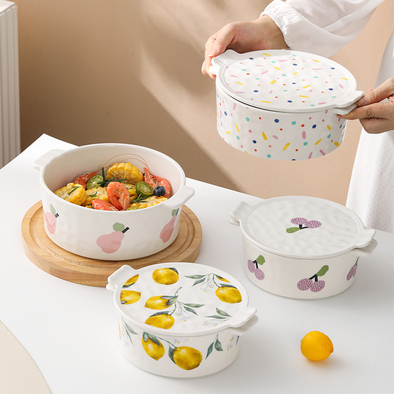 高温陶瓷烤碗防烫双耳烤盘圆形烘焙芝士焗饭盘大容量汤碗拌沙拉碗