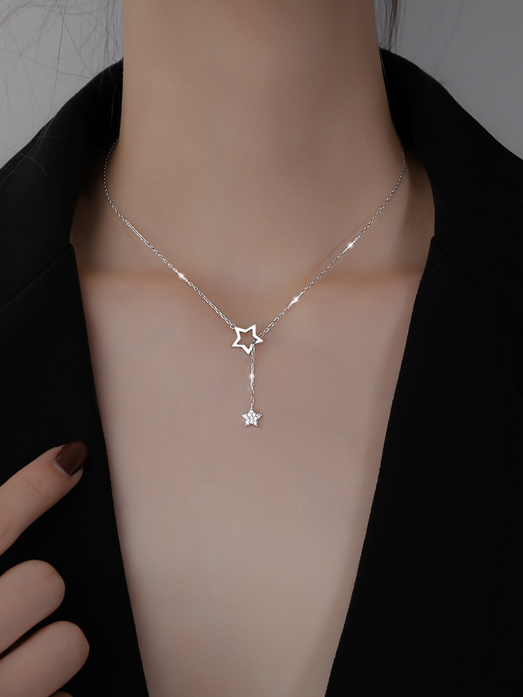 Damen Stern Halskette Mit Quasten Und Strasssteinen Elegant_voghion.com