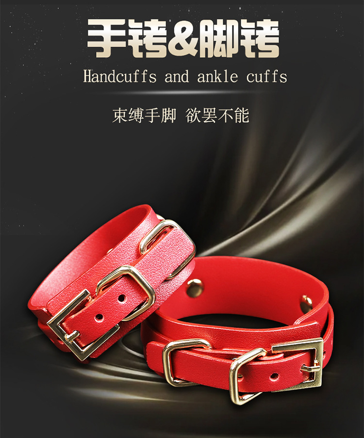 SM Bondage Set 9-Piece PU Leather & Alloy Cuffs, Collar, Low-Temp Candle — detail image 4