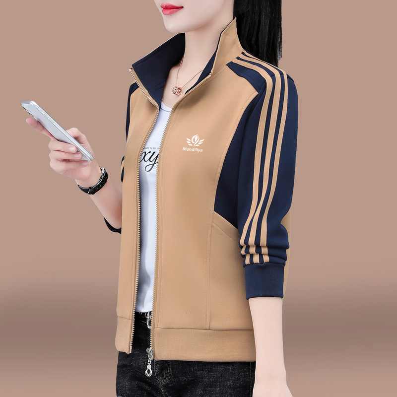 运动外套女款2025新款春秋中年妈妈休闲宽松开衫卫衣女士长袖上衣|undefined