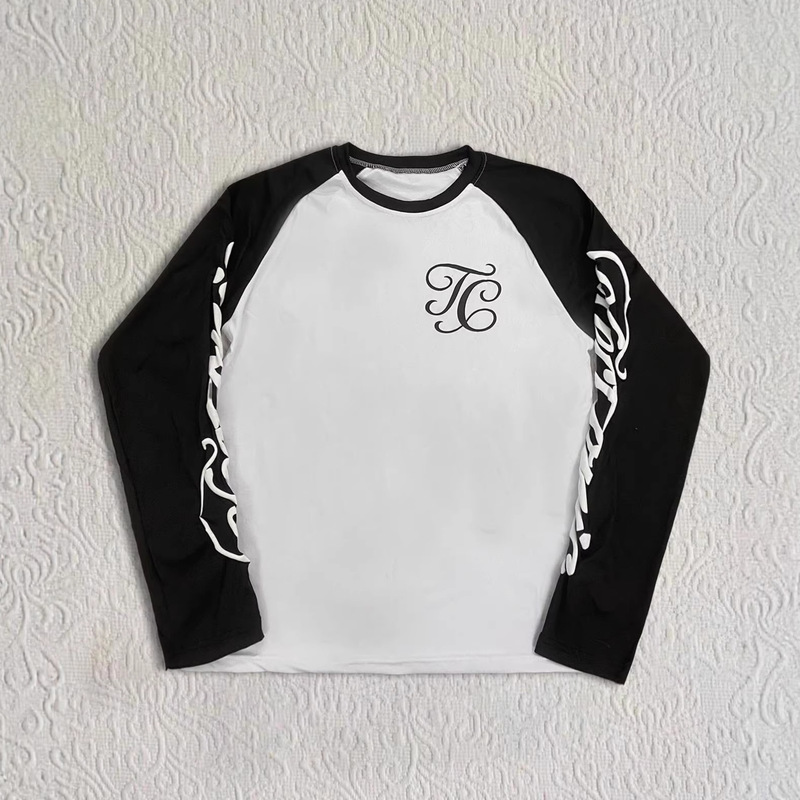 Summer European and American Cross-Border Personalized Punk Print Crew Neck Sweatshirt, Long-Sleeve Pullover Retro Y2K Trendy Base Shirt