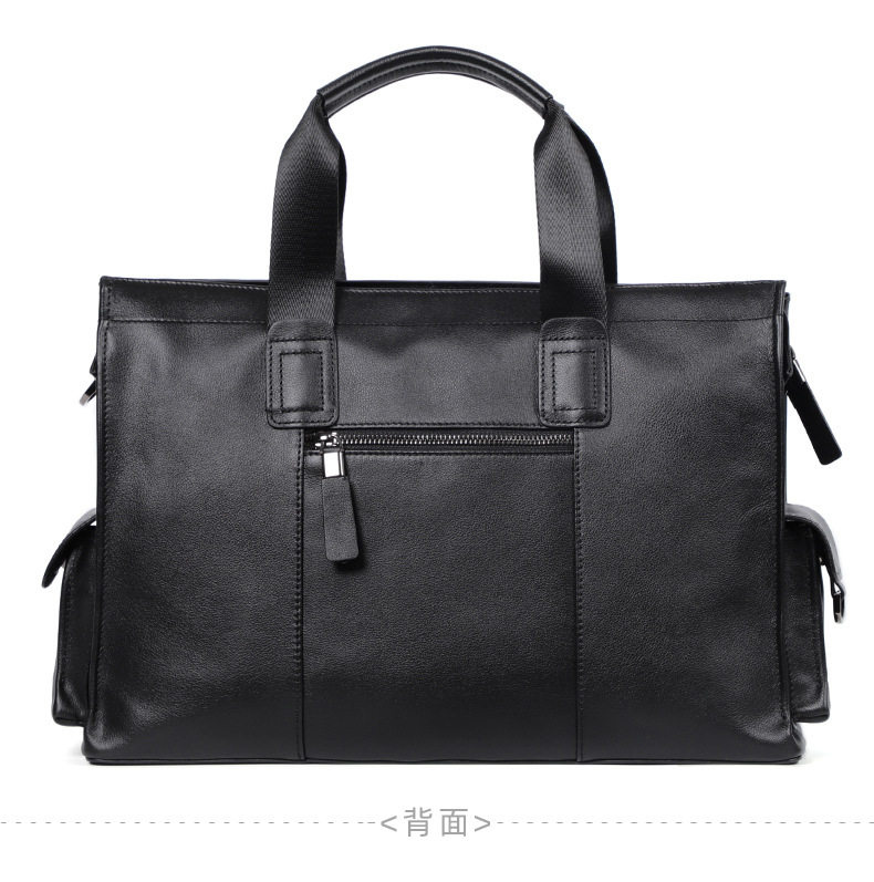 Túi xách tay nam da bò thật dung tích lớn 40×13×29 cm, đựng tài liệu và laptop 15,6 inch — Dây kéo dọc da bò màu đen, Dây kéo ngang da bò màu đen, Da cừu lớp đầu màu đen chi tiết 18