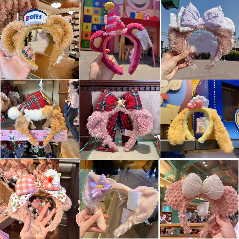 Disney Purchasing Shirley Rose Headband for Women, Cute Duffy Bear Bow Plush Headband, Amusement Park Photo Hairpin