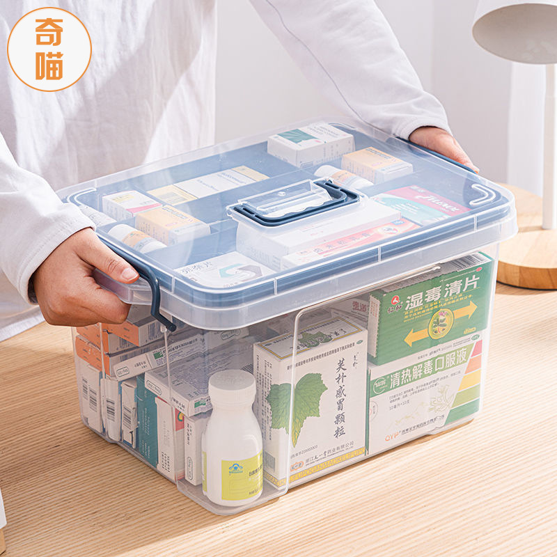 医药箱大容量装药双层多格小药箱家用医疗箱学生宿舍透明收纳箱子
