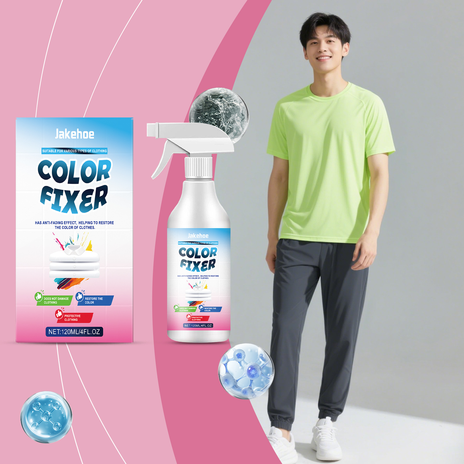 Jakehoe Fabric Color Fixer, Oil Stain Cleaner for Clothes, Daily Gentle Formula to Protect Clothing