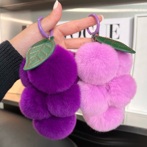Manufacturer wholesale real rex rabbit fur grape car keychain pendant cute plush ball bag pendant birthday gift