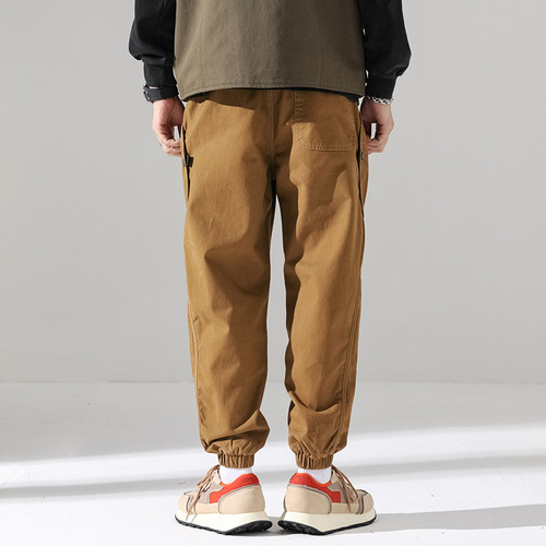 秋季美式潮牌工装裤男宽松大码束脚哈伦裤秋冬款加绒休闲长裤