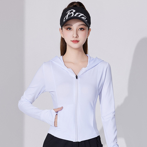 2024 Mo Mu Da Women's Sports Fitness Body Shaping Slimming Sun Protection Hooded Open Jacket