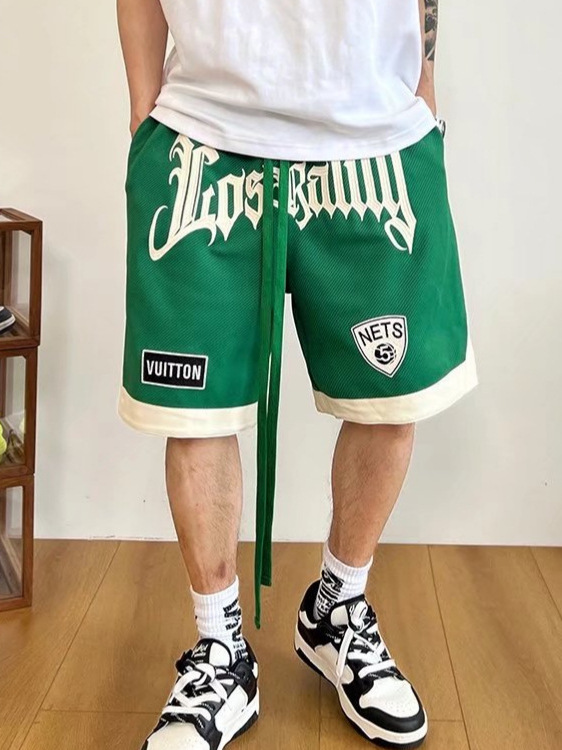 Nuevos pantalones cortos 2024 para hombre, marca de moda, color sólido, contraste simple, pantalones de chándal de cinco puntos rectos sueltos casuales