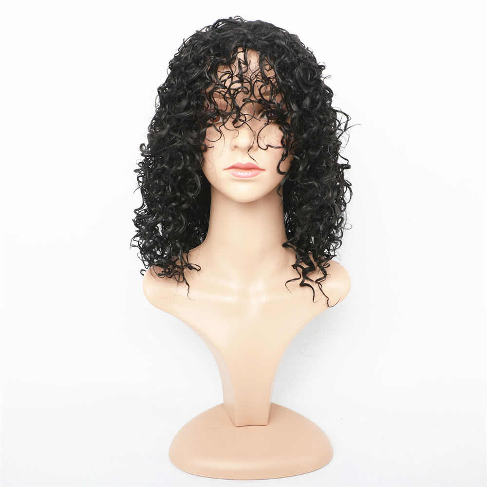 Synthetische Perücke, chemische Faser, mittellang, Damenmode-Perücke, flauschiger und explosiver Kopf, kleine Haare, Pony, kurze lockige Haarabdeckung_voghion.com