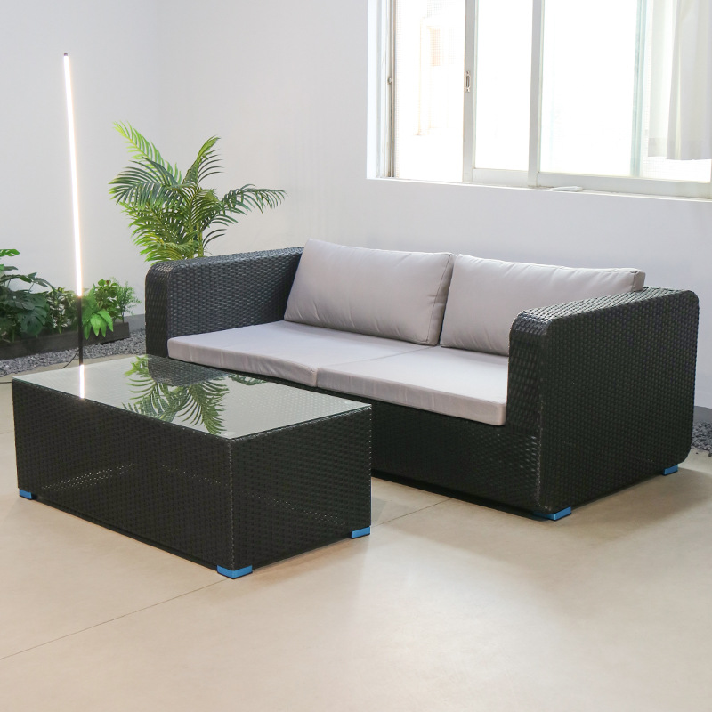 Ocio al aire libre sofá de caña mesa de té combinación villa jardín balcón al aire libre impermeable solar patio muebles residenciales