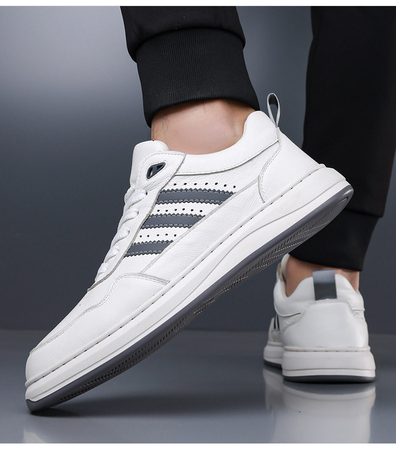 Giày sneaker nam da bò thật đế dày cổ thấp phong cách retro, giày thể thao thường ngày dây buộc — Giày sneaker Q2026 màu trắng, Giày ván Q2026 màu đen chi tiết 13