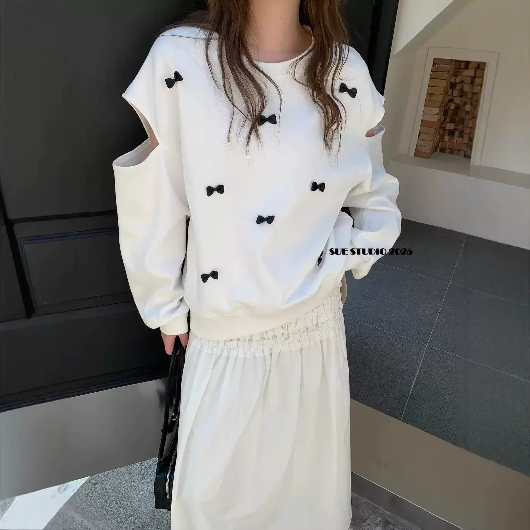 特价不退不换十三行甜美风蝴蝶结卫衣韩系长袖休闲宽松上衣88717