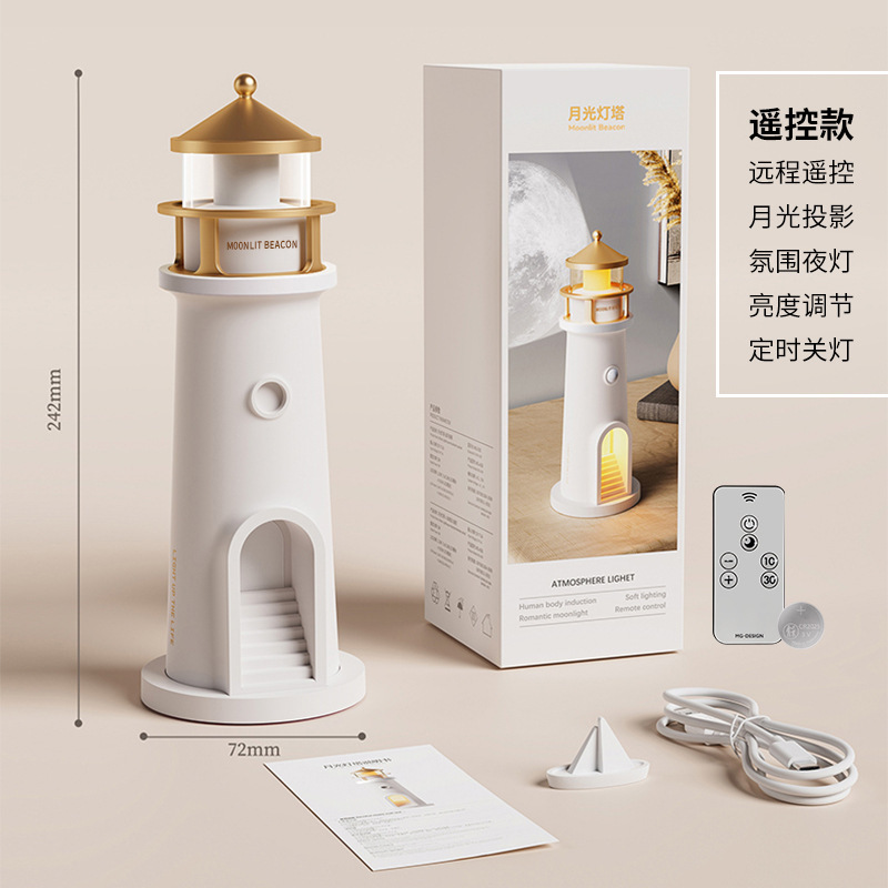 跨境爆款月光灯塔网红小夜灯 卧室床头氛围灯 人来即亮人体感应灯|undefined