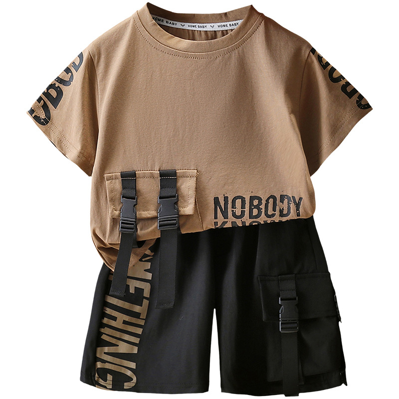 7225 Traje de manga corta para niños Camiseta de moda para niños estilo occidental Estilo de verano Red de Internet Ropa de calle frita 2025 Nuevo estilo