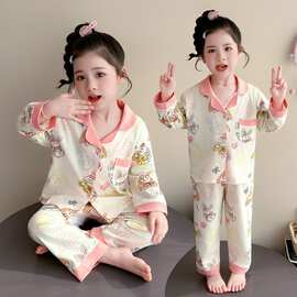 儿童兔子睡衣女童春秋季棉开衫薄款长袖小女孩宝宝卡通家居服套装
