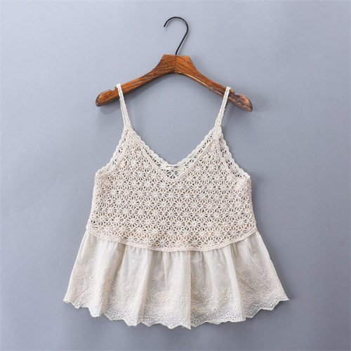 Camisole embroidered hollow knitted short inner wear women's sleeveless top new camisole versatile