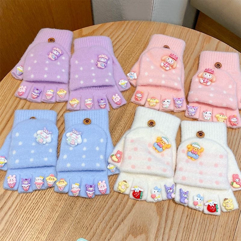 Children's cute gloves, cartoon keep warm set, fingerless