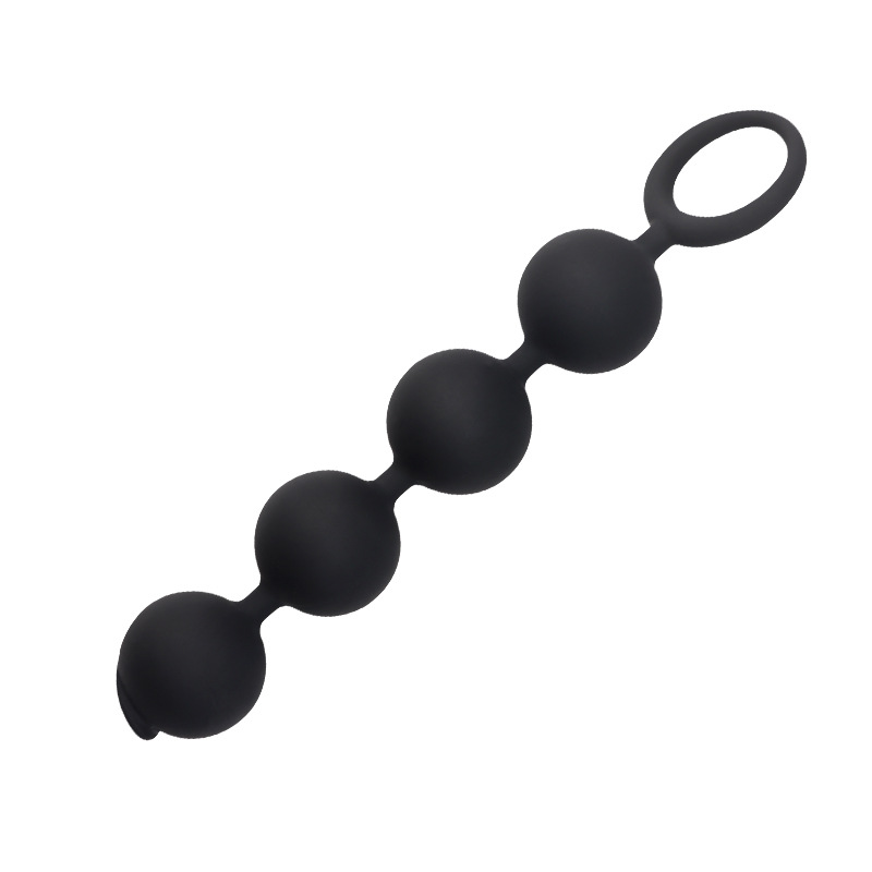 Silicone Anal Plug with Pull Beads, Manual Handle Control, Black Prostate Massage Toy for Men — detail image 4