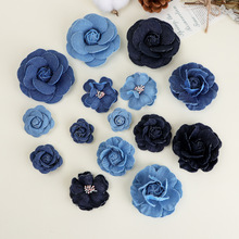 百万现货牛仔布花山茶花玫瑰花手工diy仿真花服装辅料装饰花配件