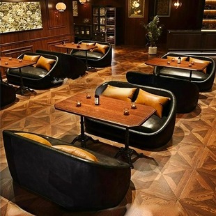 Retro Bar Whiskey Bar Booth Sofa Leisure Bar Clear Bar Western Restaurant Cafe Table and Chair Leather Art Sofa