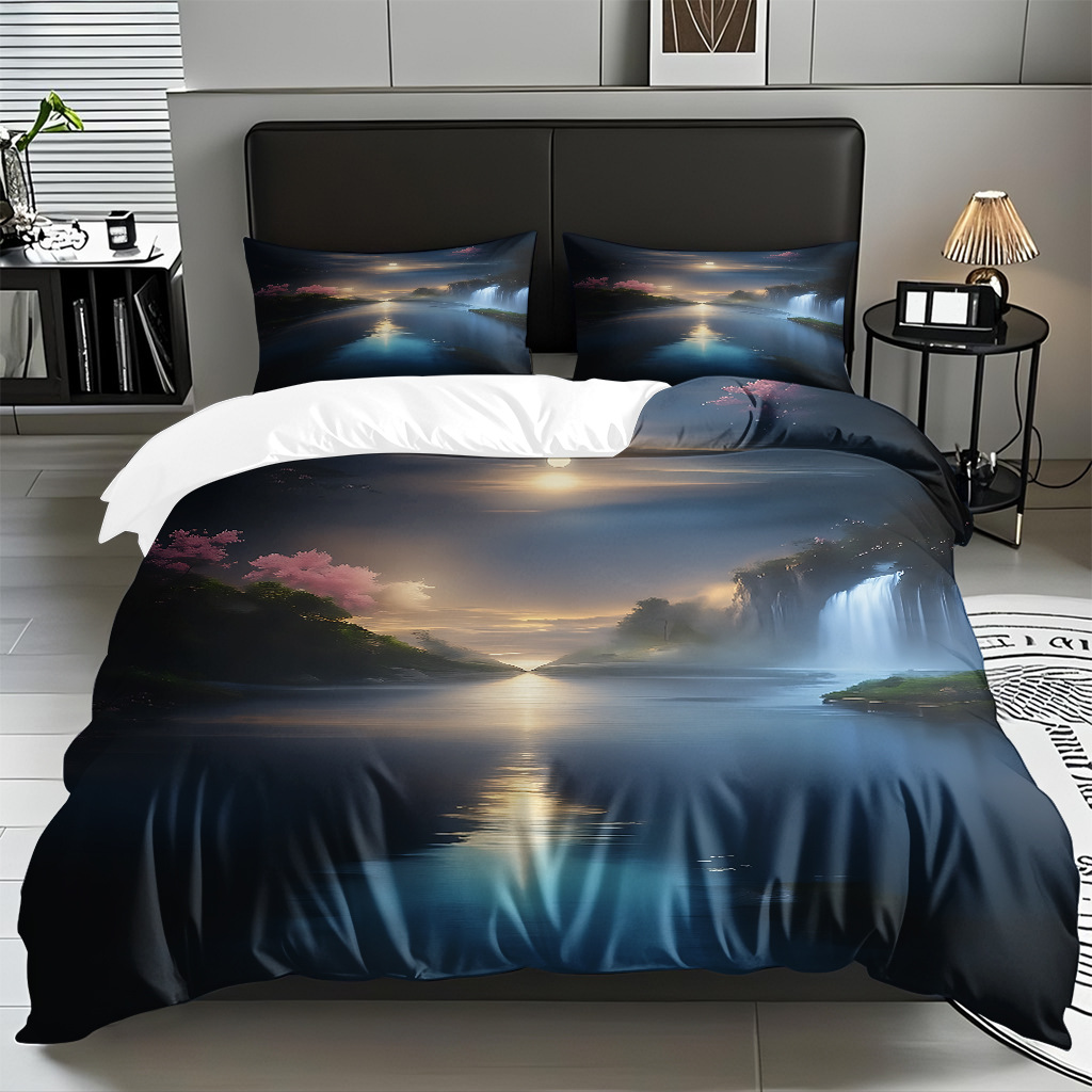 TEMU / JIT Amazonas textiles caseros transfronterizos hermosa vista al mar HD conjunto de edredón de impresión digital para diseñar