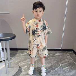 哪吒衣服儿童2025新款夏季套装男童汉服夏装中式短袖唐装一件代发