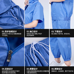 夏季食品廠工作服短袖連帽套裝防塵服加印logo車間潔淨服批發