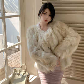 实拍 秋冬新款名媛小香风飞机扣仿皮毛毛外套女独特别致毛绒大衣