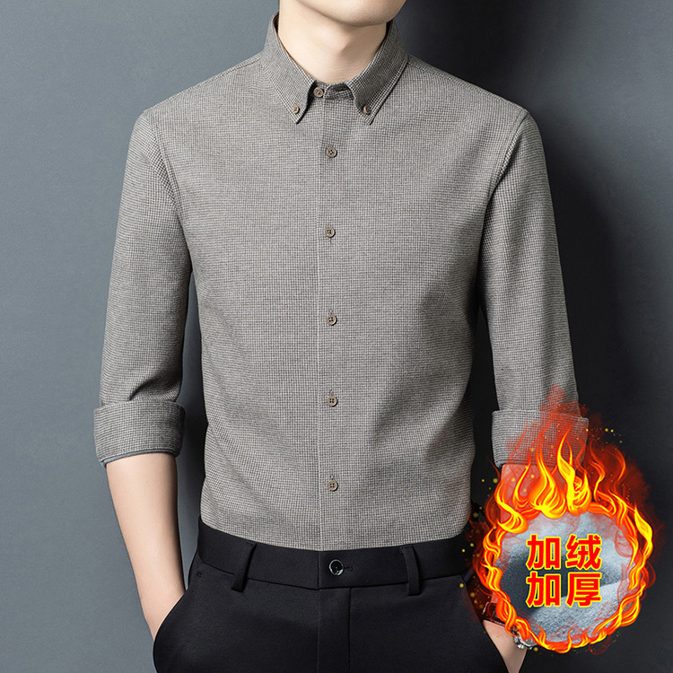 New winter style men's fleece-lined plaid warm shirt, business men's wear, lapel casual thick shirt for young and middle-aged men