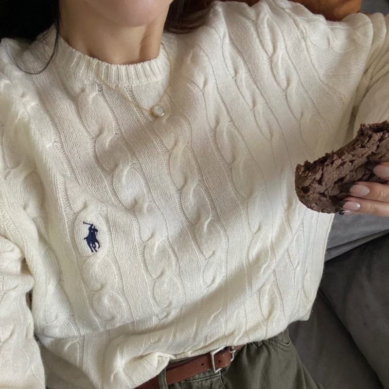 RL拉夫劳伦战马小马刺绣麻花毛衣圆领套头针织衫休闲百搭老钱风女|undefined