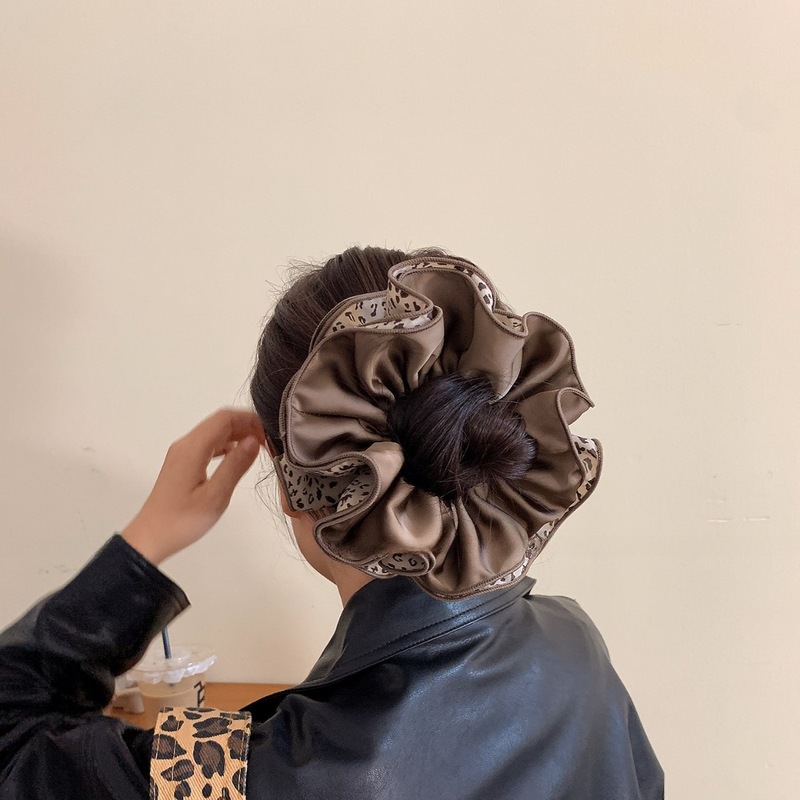 豹纹缎面大肠发圈四层超大号高级感丸子头发绳马尾扎头发头绳女|undefined