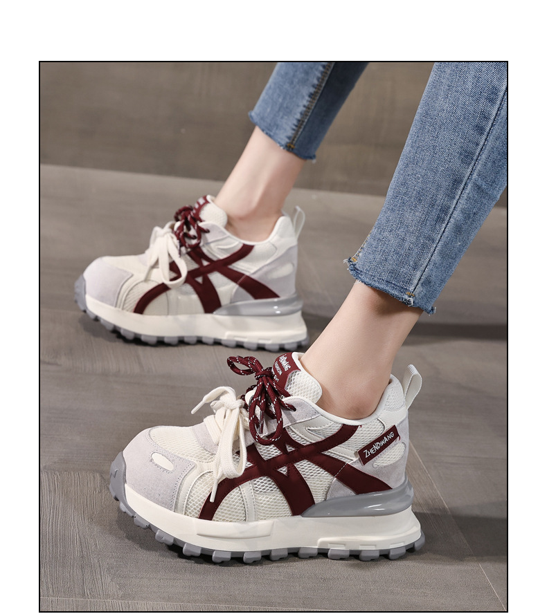 Giày sneaker nữ đế dày tăng chiều cao 9cm mặt lưới phong cách Forrest Gump — màu be chi tiết 14